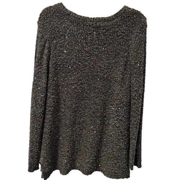 Apt. 9 blouse Sz  XL Gray Sequin V-Neck Long Sleeve Sweater With Sheer Underlaye - Picture 10 of 12